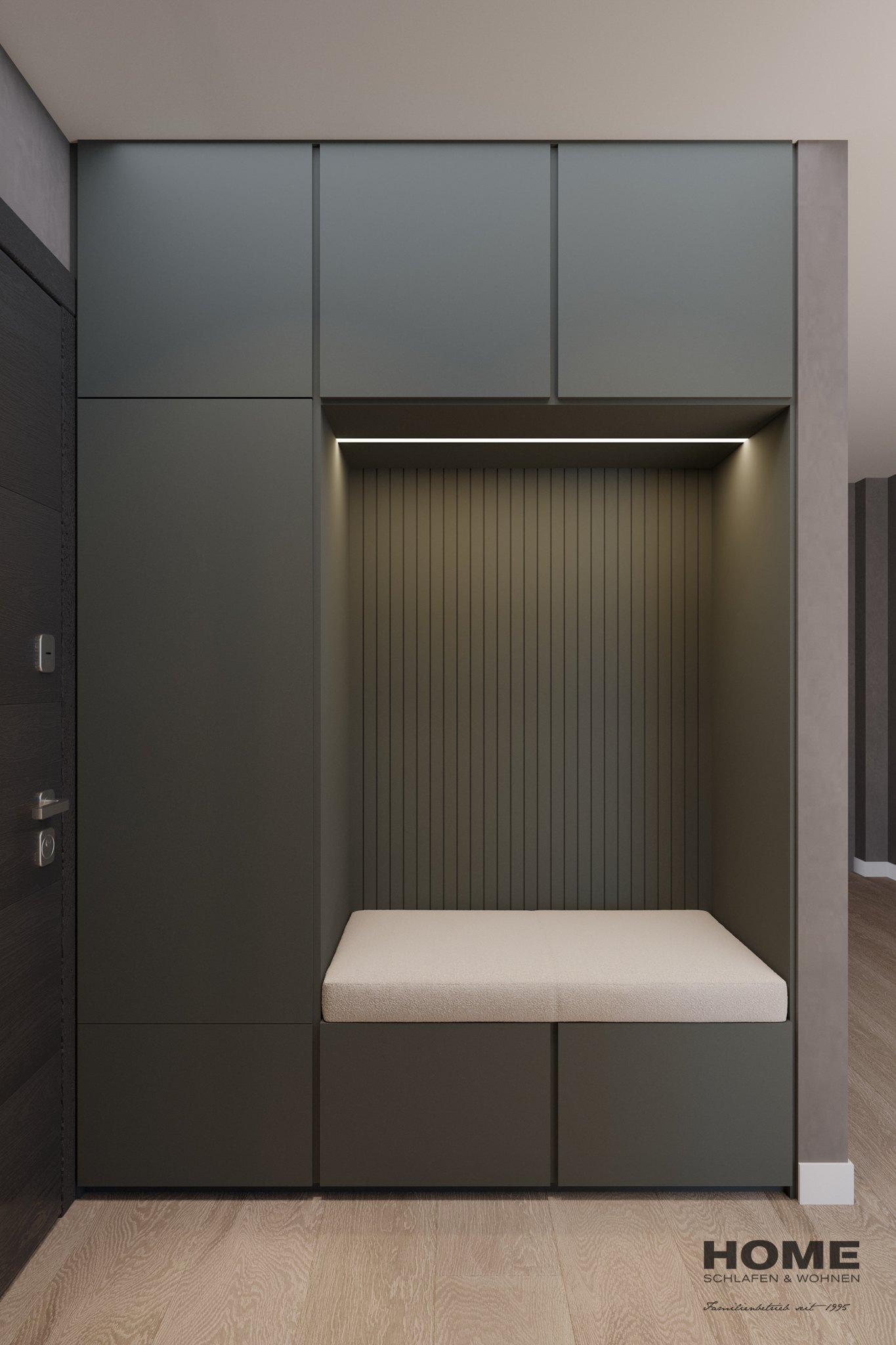 Visualisierung der Garderobe mit Sitznische