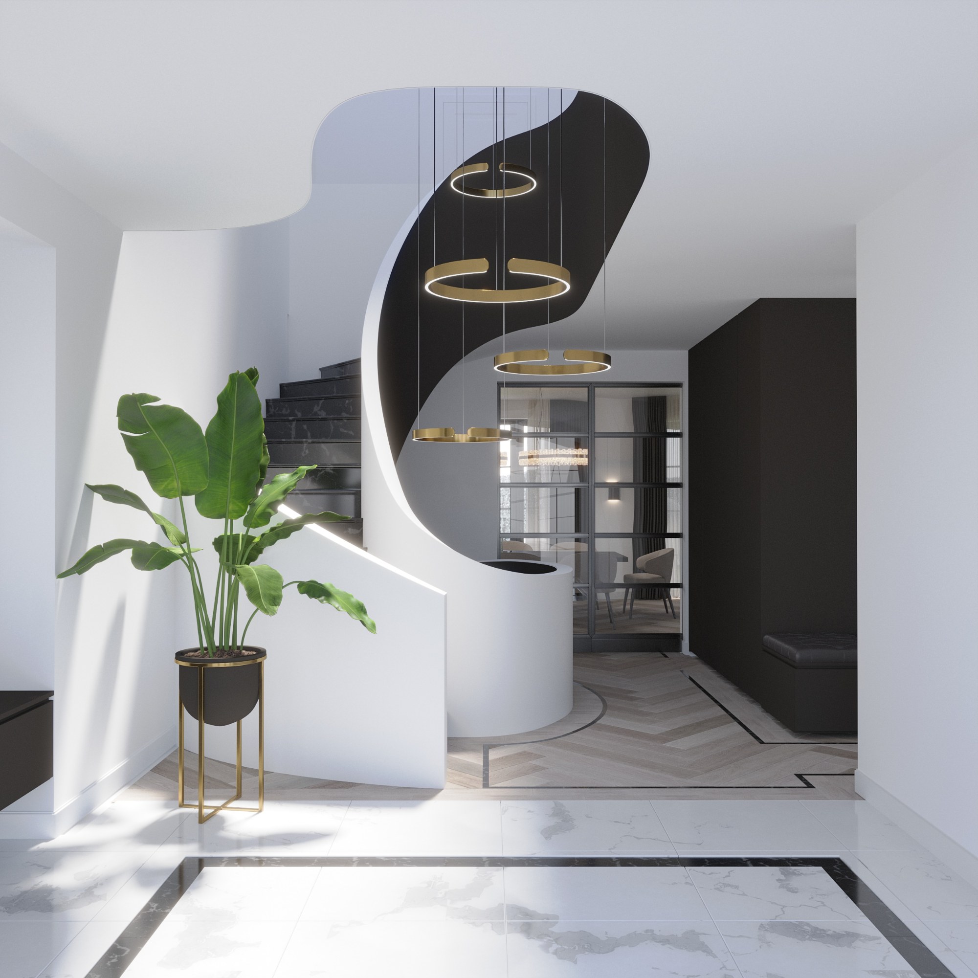 Visualisierung der Garderobe an der Treppe