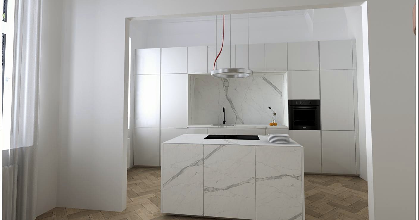 Weiße Küche mit Insel von Luisa Eckhardt im Altbau