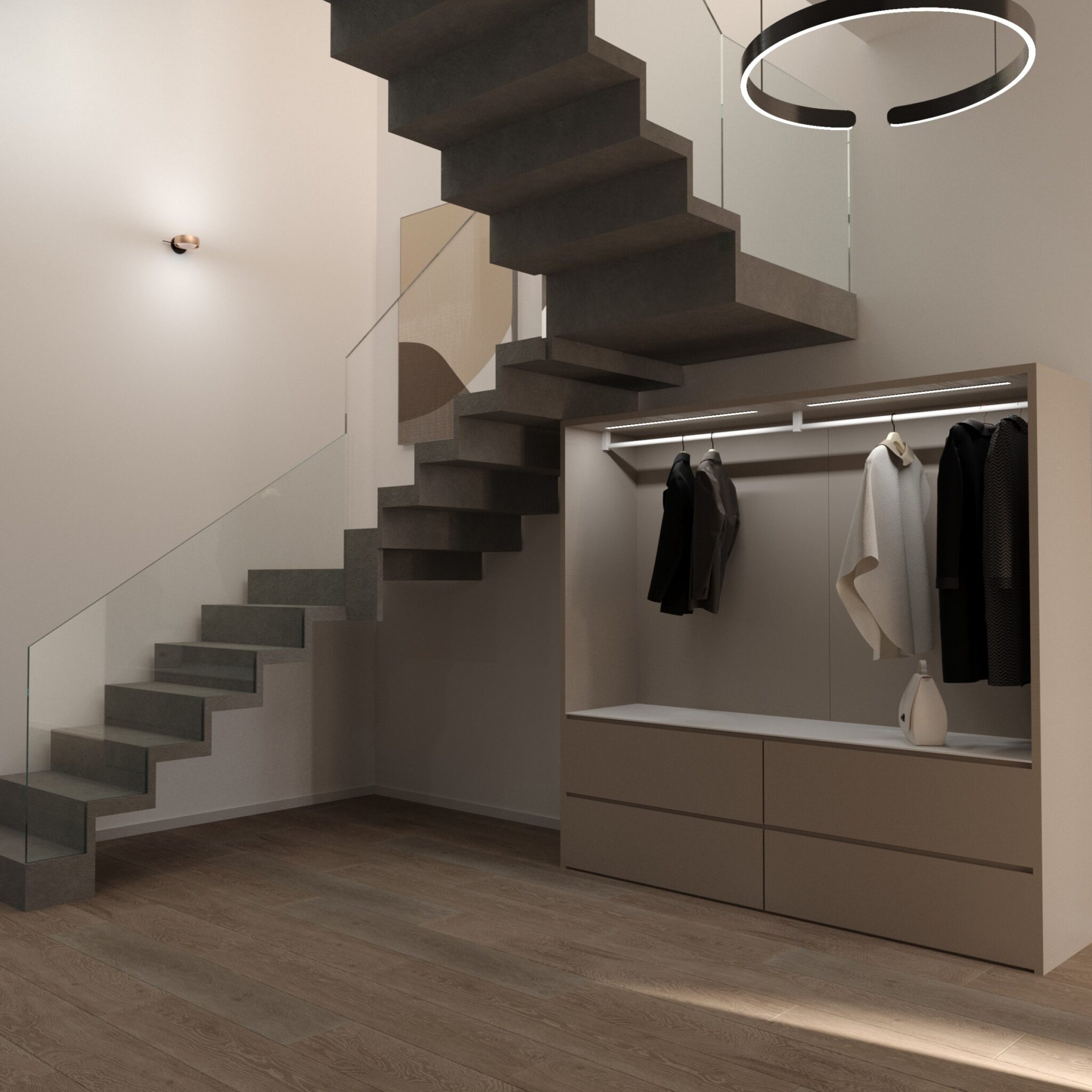 Variante Flur mit offener Garderobe